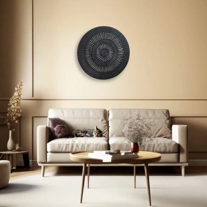 Rundes Kobolo Wandbild PUNE aus Holz, zweifarbig in Gold und Schwarz, als moderne Wanddeko.