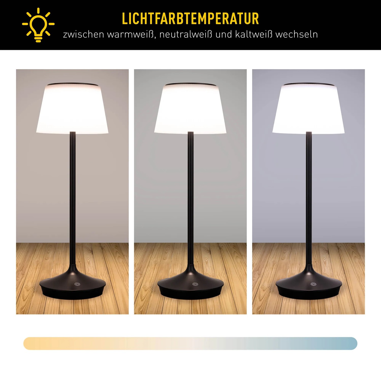 Näve LED Solar Tischleuchte Emmi, schwarz, mit verstellbarer Farbtemperatur (warmweiß, neutralweiß, kaltweiß).