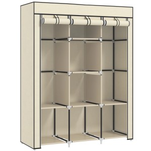 HOMCOM Stoffschrank in Cremeweiß mit Stahlrahmen, Vliesstoffbezug, Regalen und Kleiderstangen.