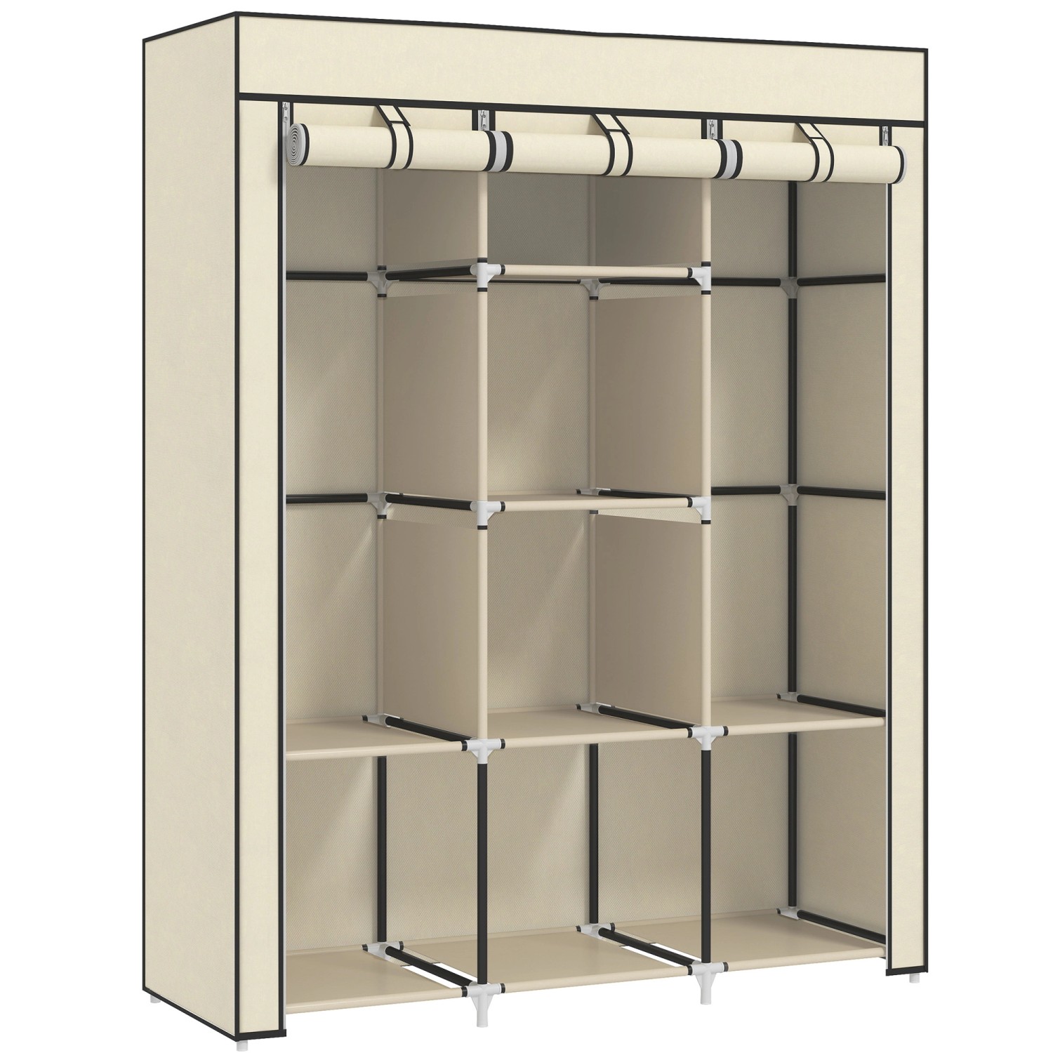 HOMCOM Stoffschrank Stahl Vliesstoff 125L x 43B x 162,5H cm Cremeweiß günstig online kaufen