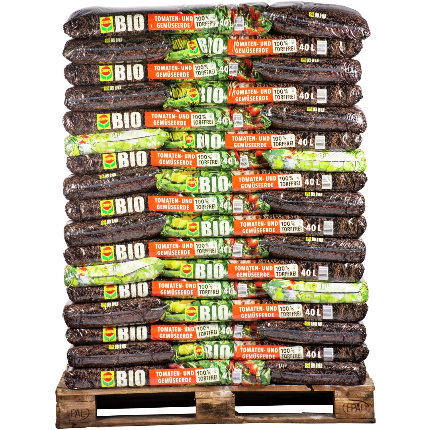 Palette Compo Bio Tomaten- und Gemüseerde, torffrei, 51 Säcke à 40L.
