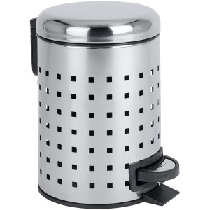 Wenko Treteimer Leman, Edelstahl Kosmetikeimer mit Lochdesign und Tretfunktion.