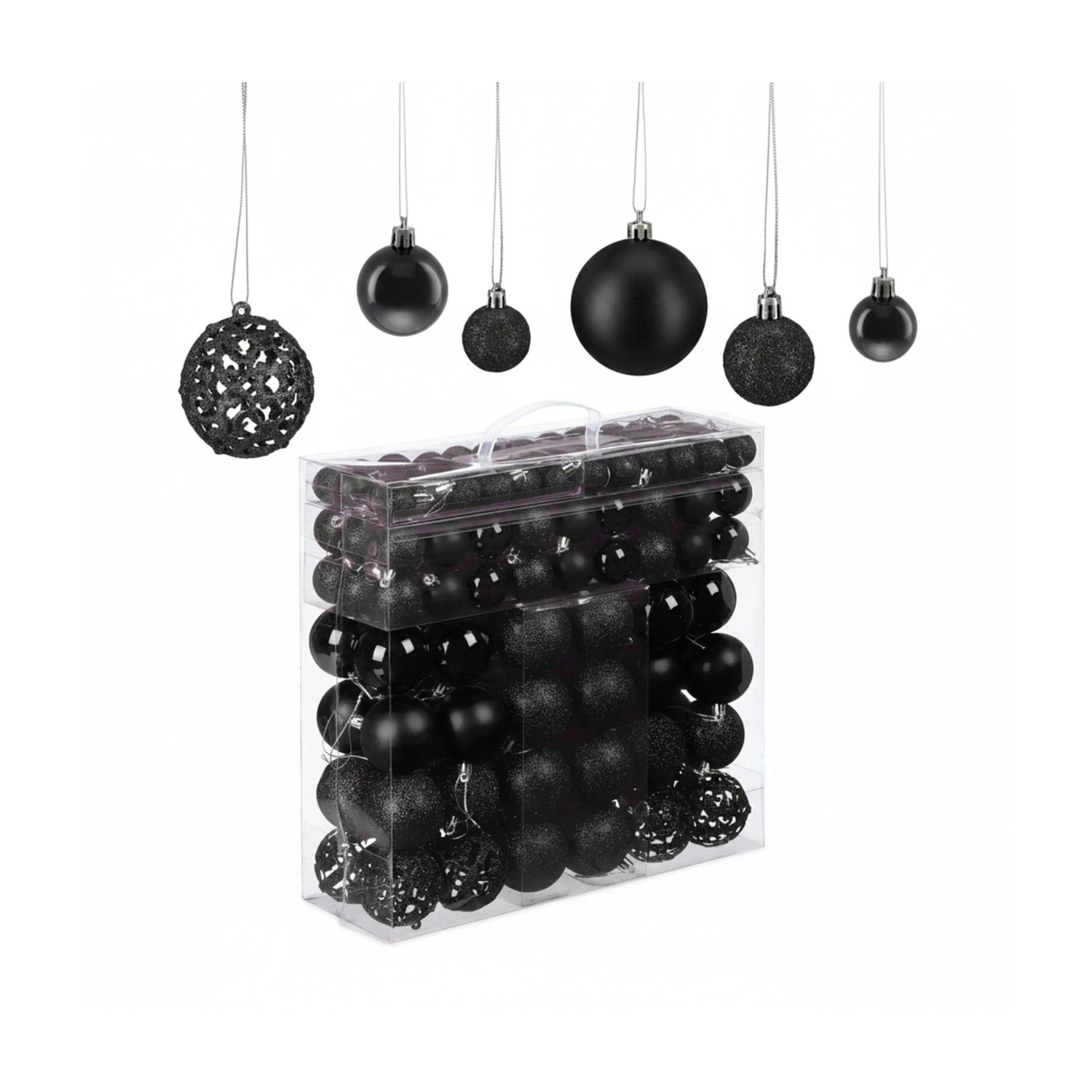 Relaxdays Weihnachtskugeln Kunststoff Schwarz 150er Set 4 cm bis 7 cm