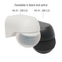 LED Aufputz-Bewegungsmelder in Schwarz und Weiß. 180° Erfassungswinkel, geeignet für Innen- und Außenbereich.