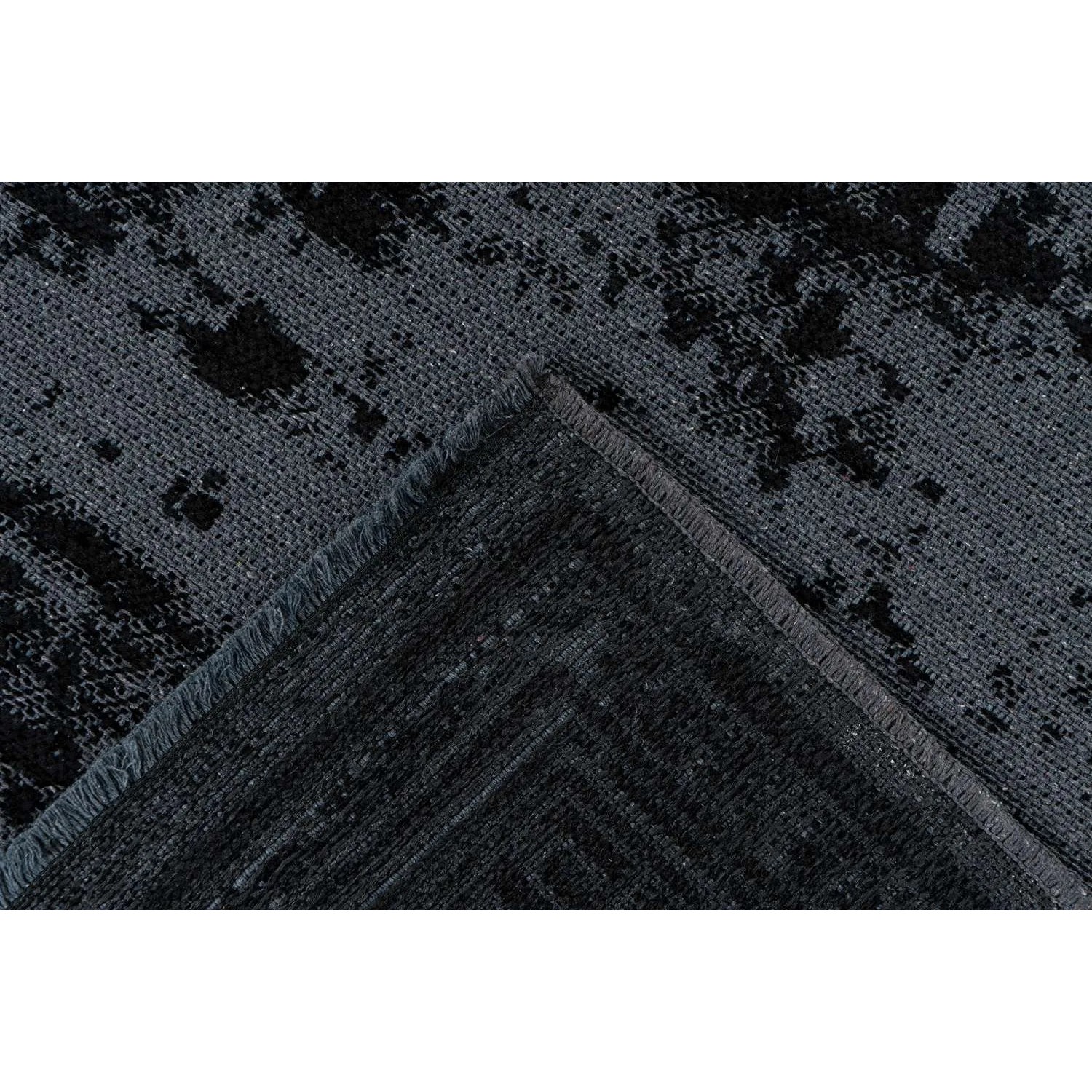Schwarzer Kurzflor Teppich (80x150 cm) im klassischen, modernen Design mit Reliefstruktur.