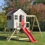 Wendi Toys Kinderspielhaus Elefant mit Veranda, Rutsche und Schaukel im Garten.