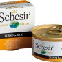 Schesir Katzen-Nassfutter mit Thunfisch und Aloe, 85g Dose und Umverpackung.
