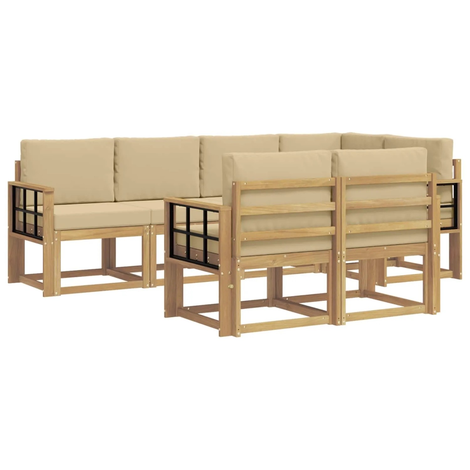 vidaXL Outdoor-Sofagarnitur mit Kissen 7-Tlg Weiß und Beige Polyester 3387782