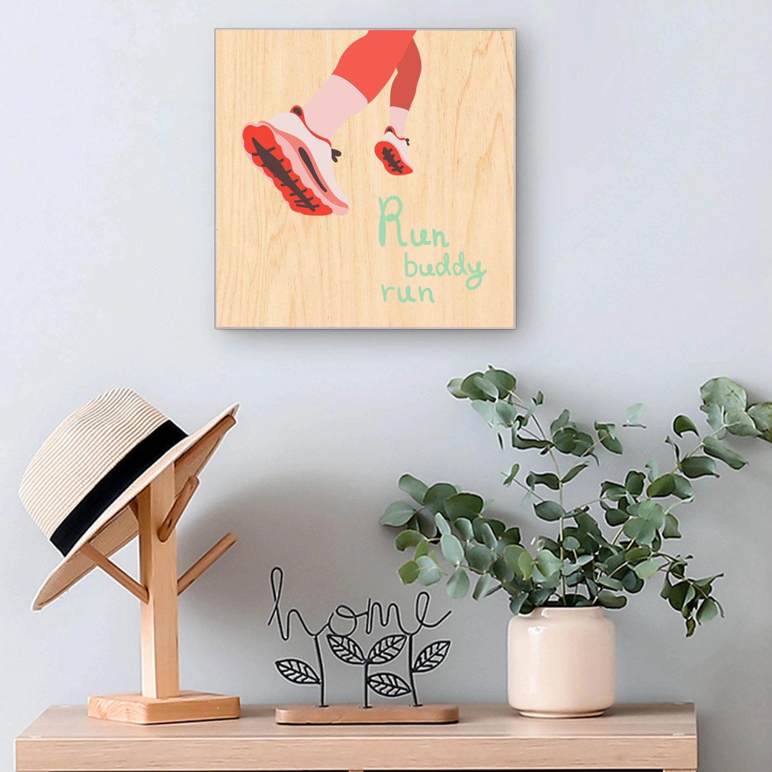 Banjado Schlüsselkasten mit Laufschuh-Motiv, 30x30cm. Schlüsselbox aus Holz für 50 Schlüssel.