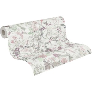 A.S. Création Vliestapete Blumenmuster in Weiß und Grün auf Rolle.