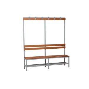 PROREGAL Sitzbank Seal mit Rückenlehne, Hakenleiste und Schuhrost, 40x160x40 cm, Holz