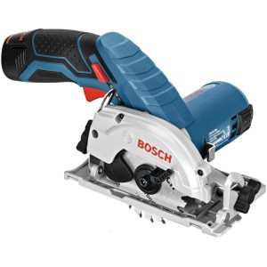 Bosch Professional Akku-Kreissäge GKS 12 V-26 Solo, blau-schwarz, mit Sägeblatt. Kompakte Handkreissäge für präzise Schnitte.