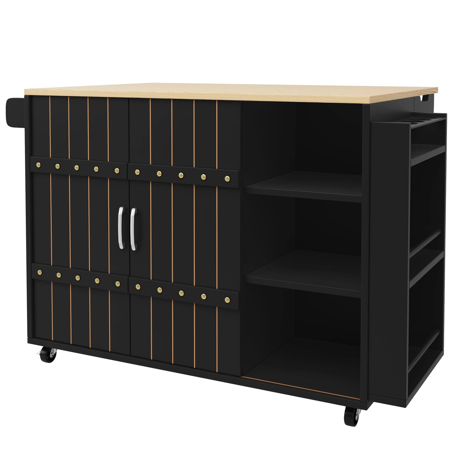 okwish Küchenwagen mit Rollen Gewürzregal Schiebetür Küche 110x42x90cm Schwarz
