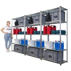 PROREGAL Mega Deal 3x Schraubregal Haldor HxBxT 180x90x40cm Fachlast 100 kg Verzinkt
