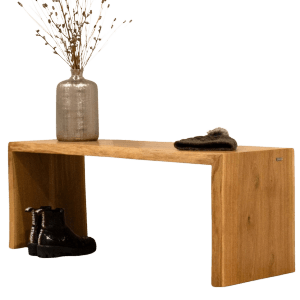 Holz4home Massivholz Hocker Bank aus Eiche mit Baumkante, vielseitig als Garderobenbank nutzbar.