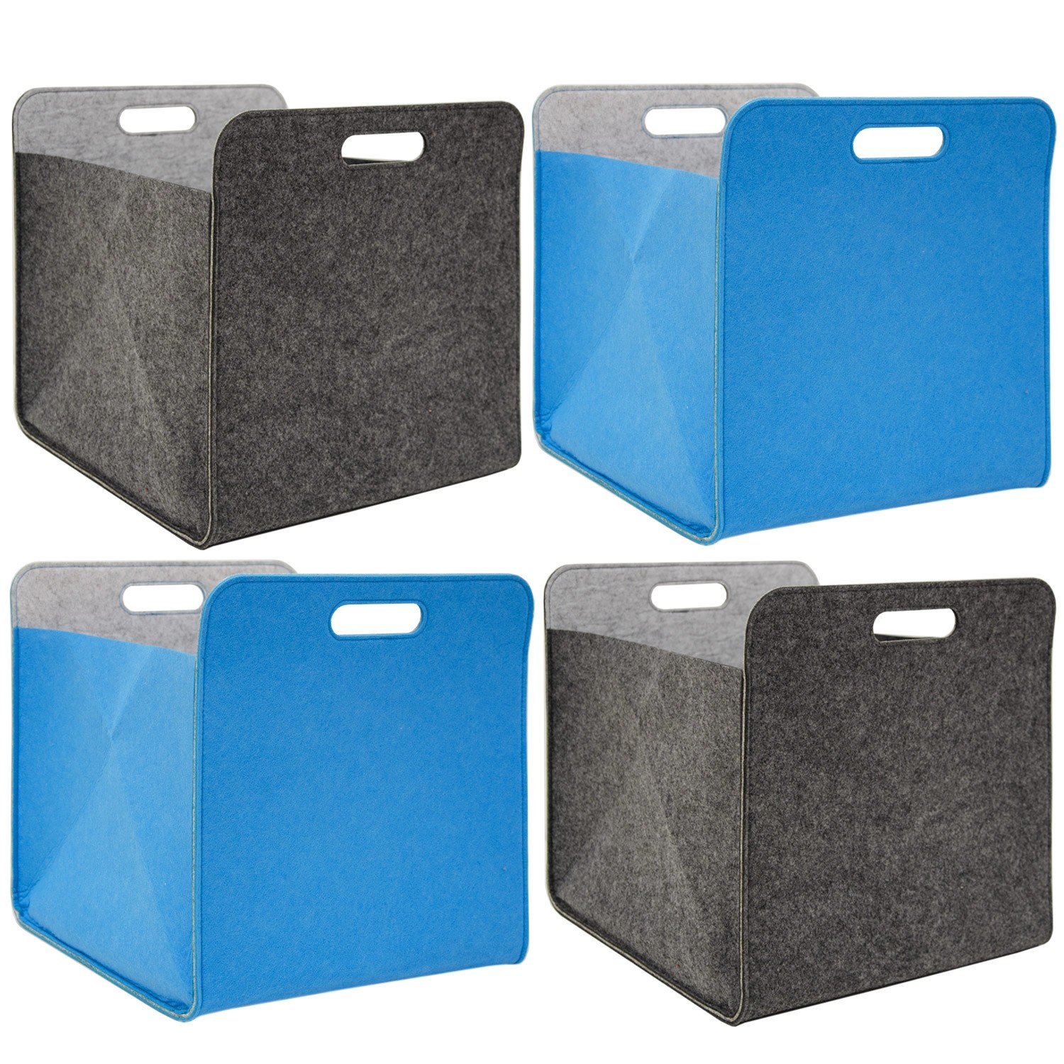 DuneDesign Filz Aufbewahrungsbox für Kallax Regal 33 x 33 x 38 cm 4er Grau Blau