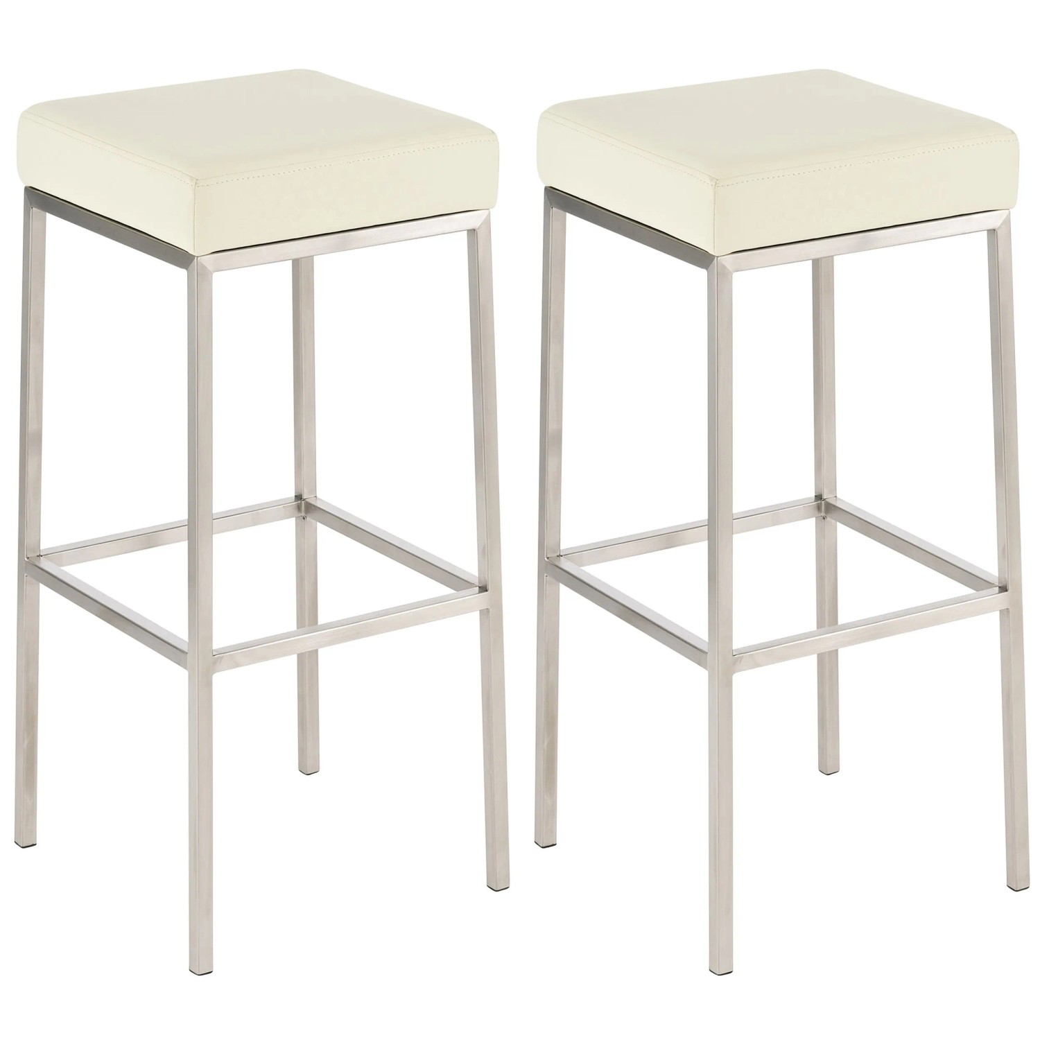 CLP 2er Set Barhocker Montreal Kunstlederbezug Creme/Edelstahl