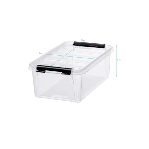 Transparente SmartStore Aufbewahrungsbox Classic 4 l mit Deckel und schwarzen Clips.