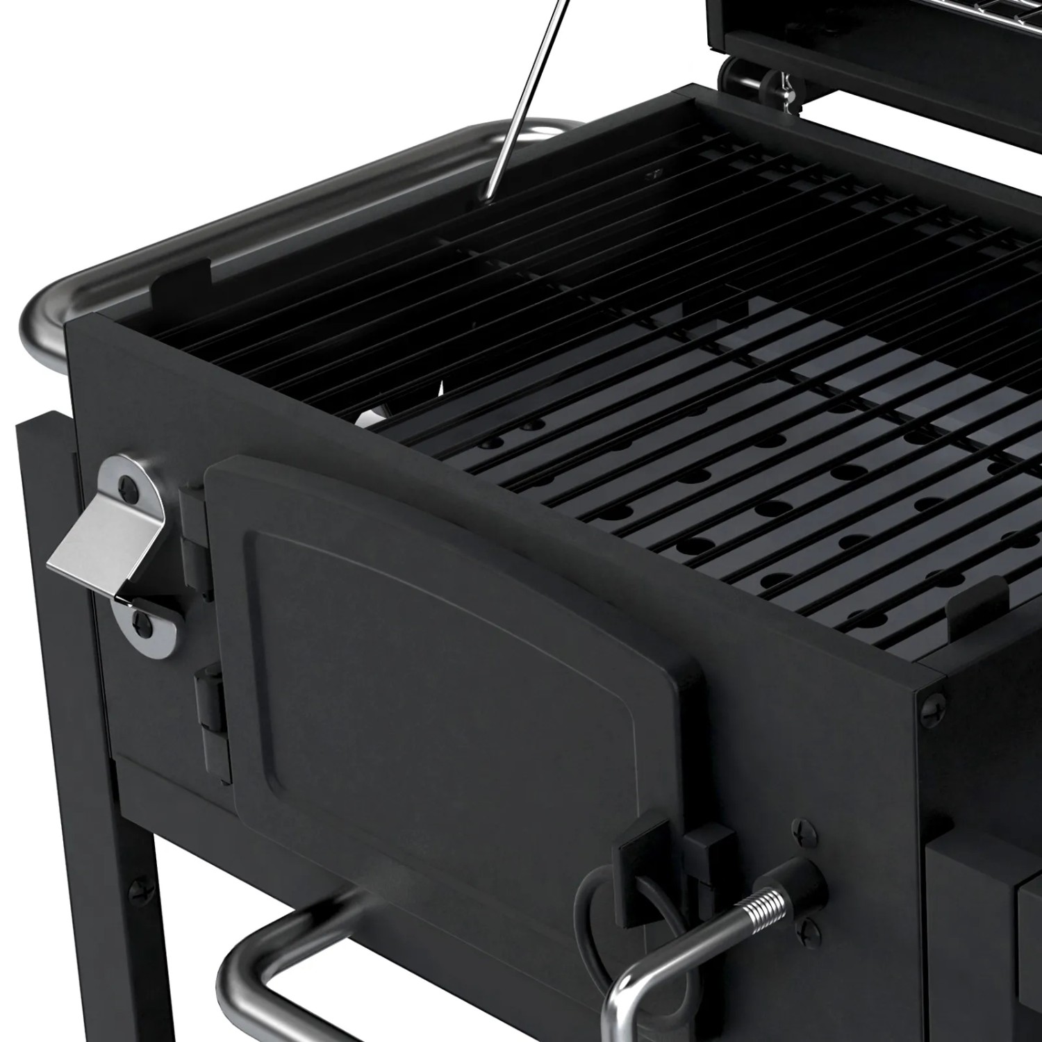 Detailansicht des Taino Hero Holzkohlegrills mit Smoker, Grillkamin und Räucherofen.