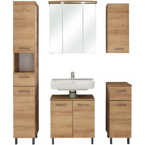 Pelipal Quickset 919 Badmöbel-Set in Riviera Eiche quer NB, 125 cm breit, mit Spiegelschrank und Waschbecken.