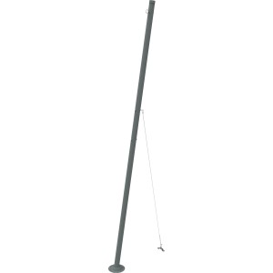 Dunkelgrauer Standfuß (Höhe 2,47m) mit Seil zur Befestigung von Sonnensegeln.