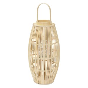Holzfarbene Bambus Laterne (H 75cm) im Boho Stil mit Glas für Kerzen.