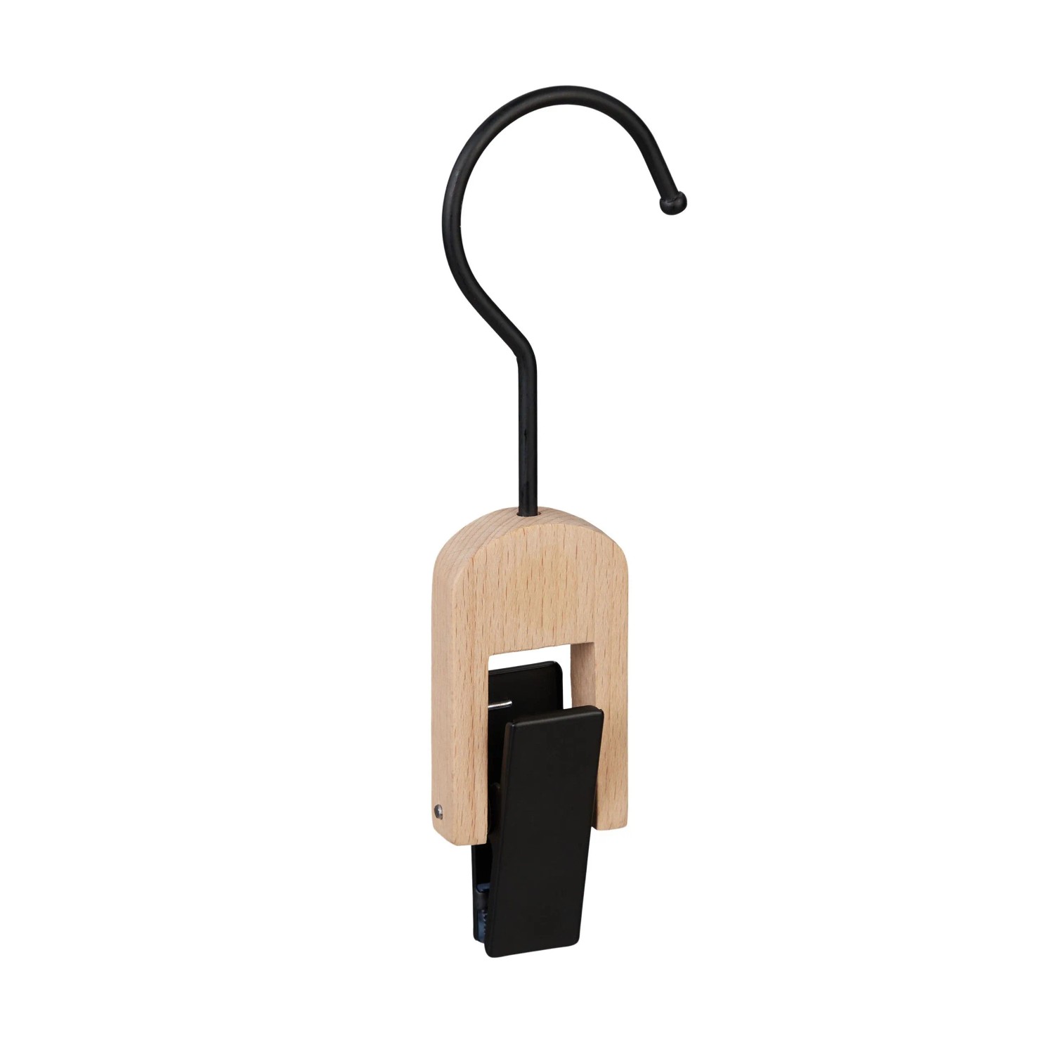 Relaxdays Klemmhaken 5er Set Eisen Holz Gummi Schwarz Natur Drehbar 18,5 cm x 6 cm x 2,5 cm 60 g