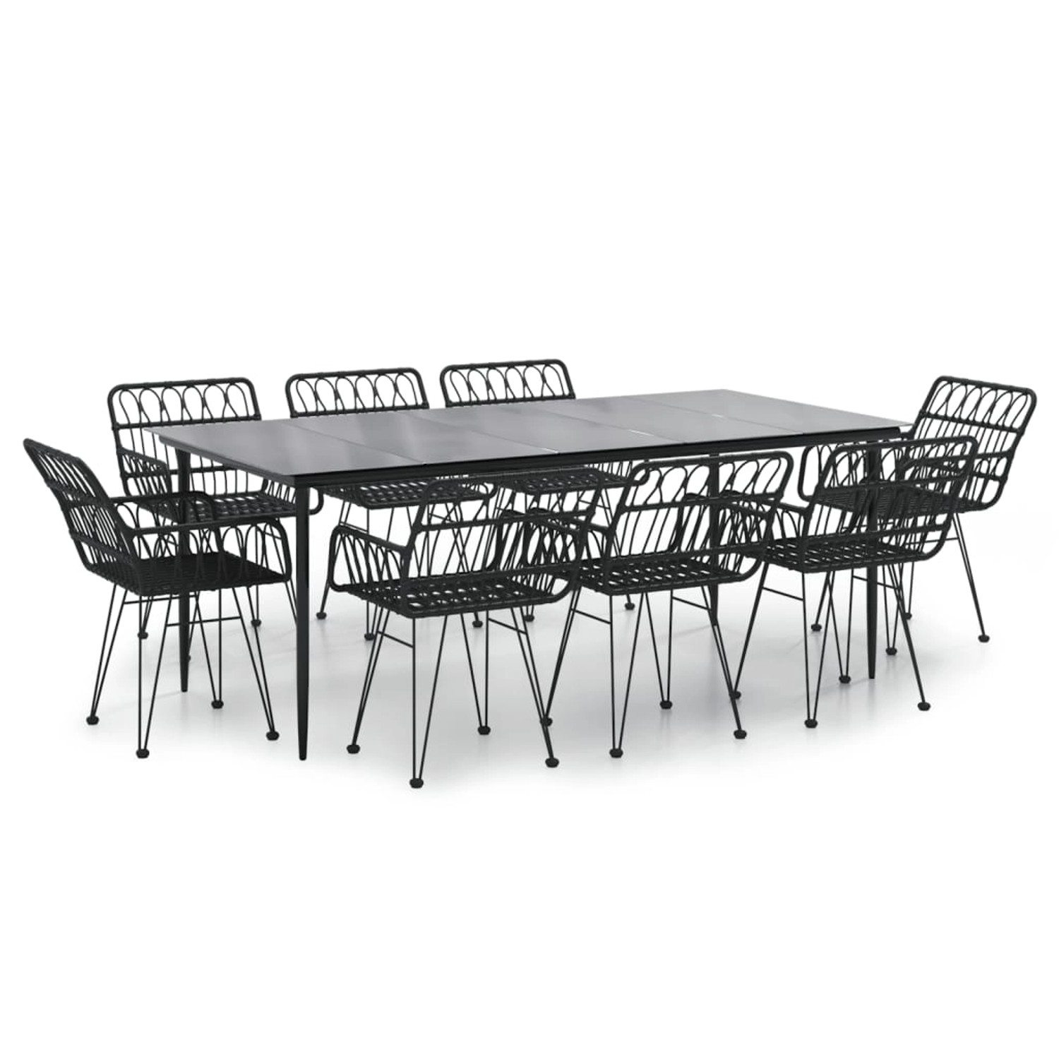 vidaXL 9-Tlg Garten-Essgruppe Schwarz Poly Rattan 3157858