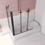AICA Badewanneaufsatz 130x140cm, 3-teilige Faltwand mit 75cm Seitewand, 6mm ESG Glas, schwarzer Rahmen.