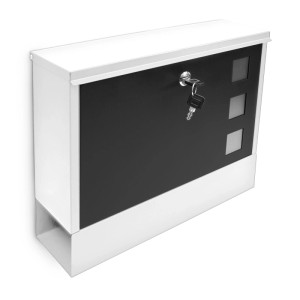 Relaxdays Briefkasten Metall Weiß Schwarz Abschließbar mit Zeitungsablage 30 cm x 36 cm x 10 cm