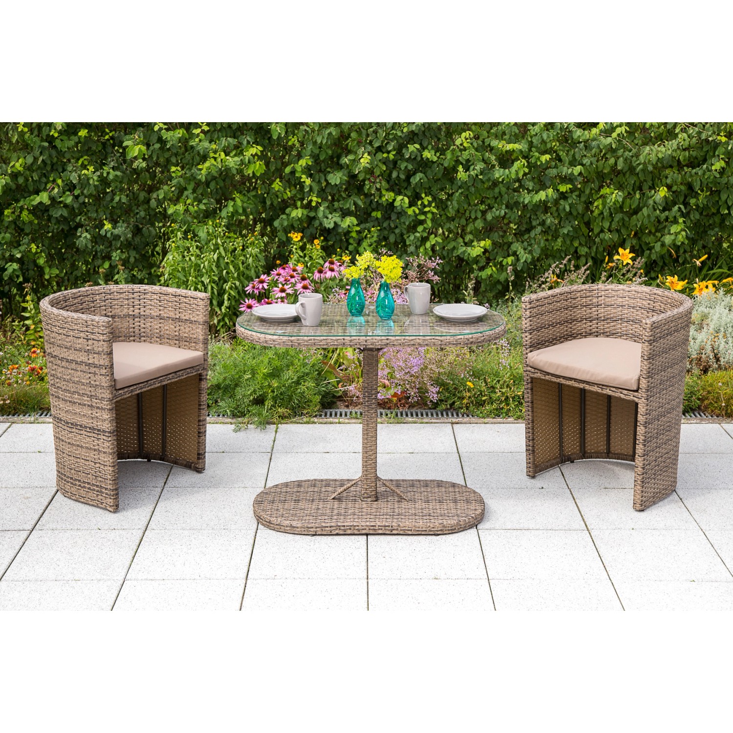Merxx Ancona Gartenmöbel-Set 3-tlg. Stahl Kunststoffgeflecht günstig online kaufen