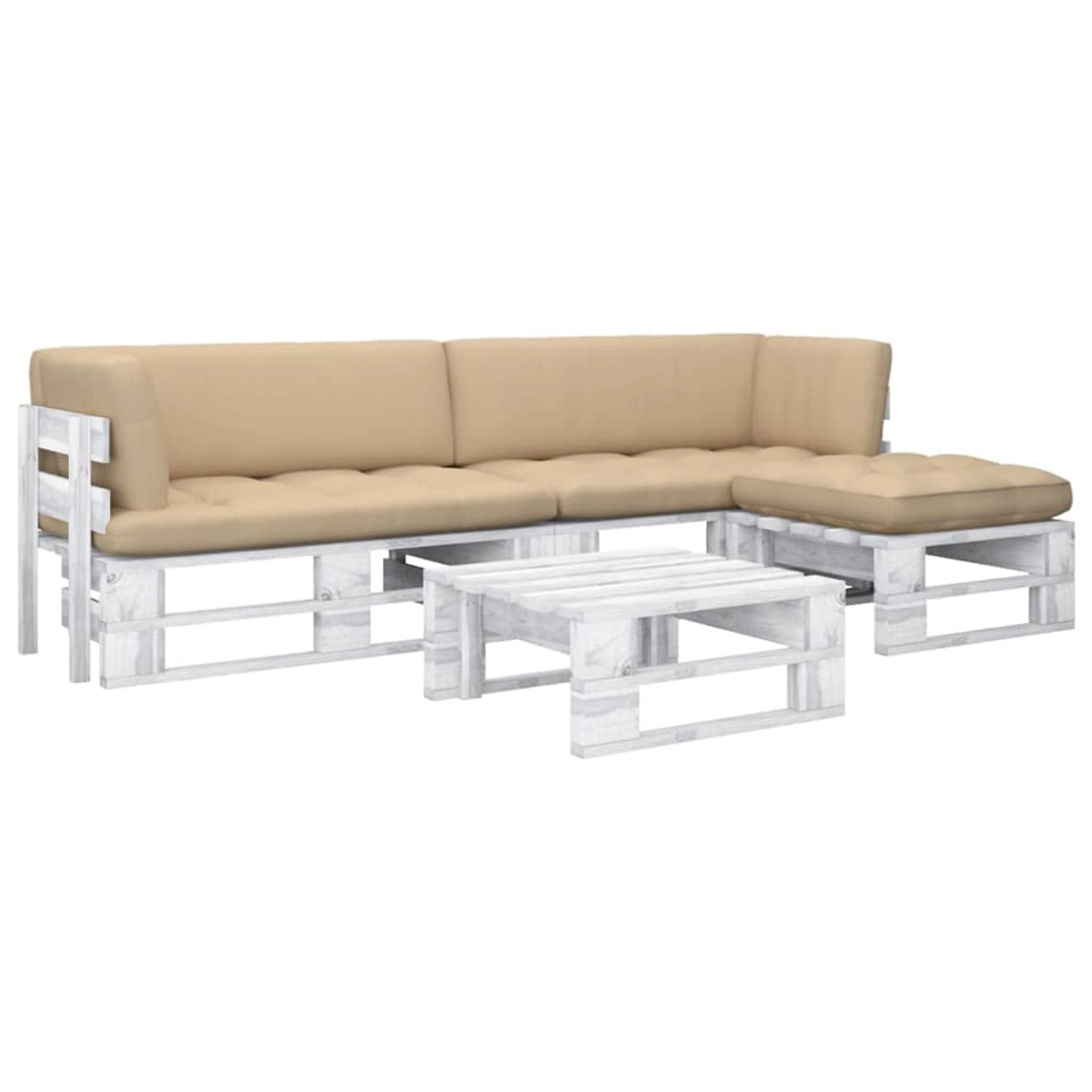 vidaXL 4-Tlg Paletten-Lounge-Set Weiß Imprägniertes Kiefernholz 3066784