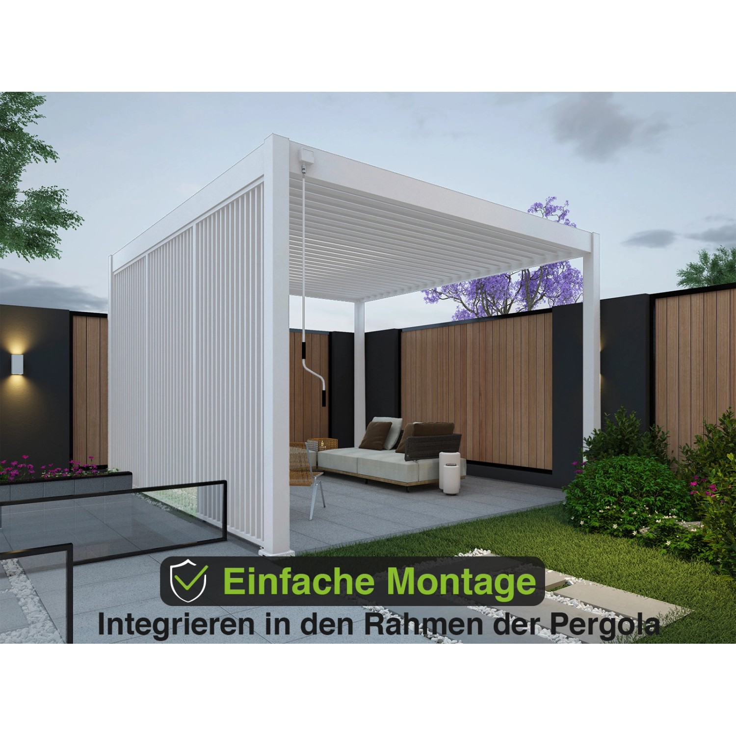 Weide Lamellenwand für Pergola, 93cm, Weiß, aus Aluminium. Vertikaler Wind- und Sichtschutz für Ihre Terrasse.