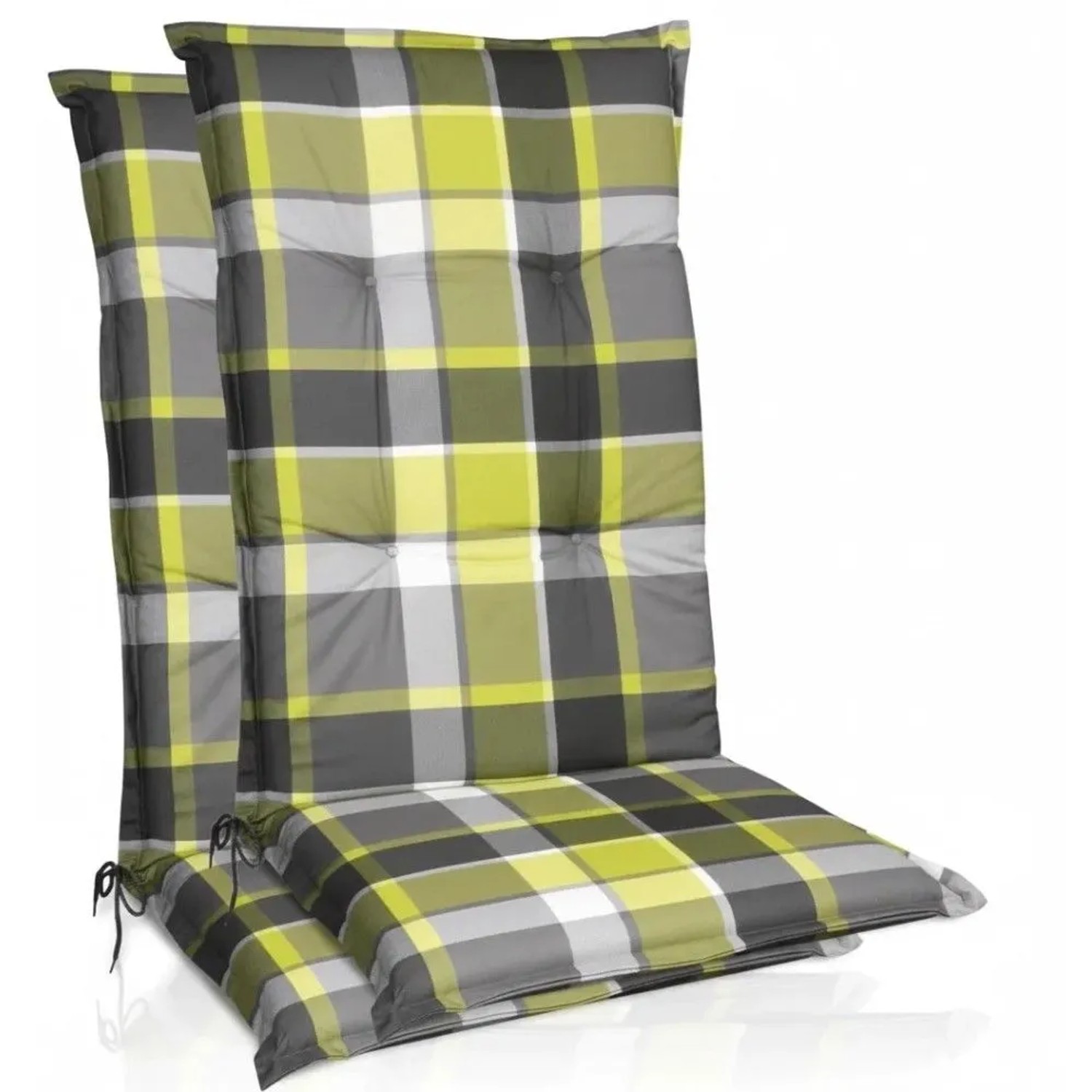 Beautissu 2er Set Hochlehner Auflagen Set 120x50 cm Polster Grün Kariert