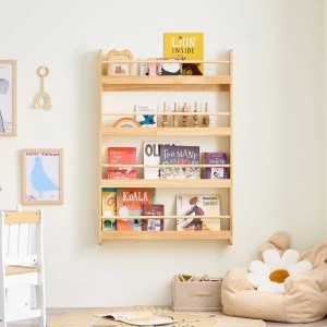 SoBuy Bücherregal Wandregal Kinderregal Hängeregal mit 4 Ablagen Natur 80x118x12cm KMB08-N