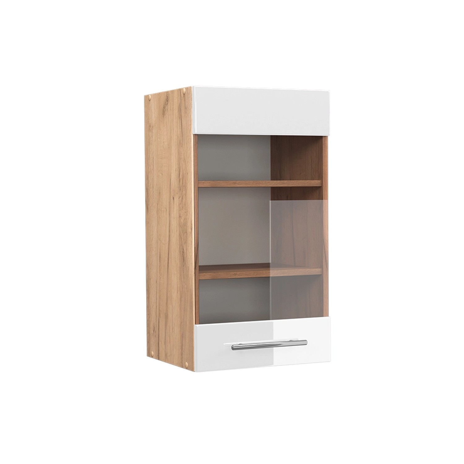 Vicco Küchenglasschrank Fame-Line Weiß Hochglanz/Goldkraft Eiche 40 cm