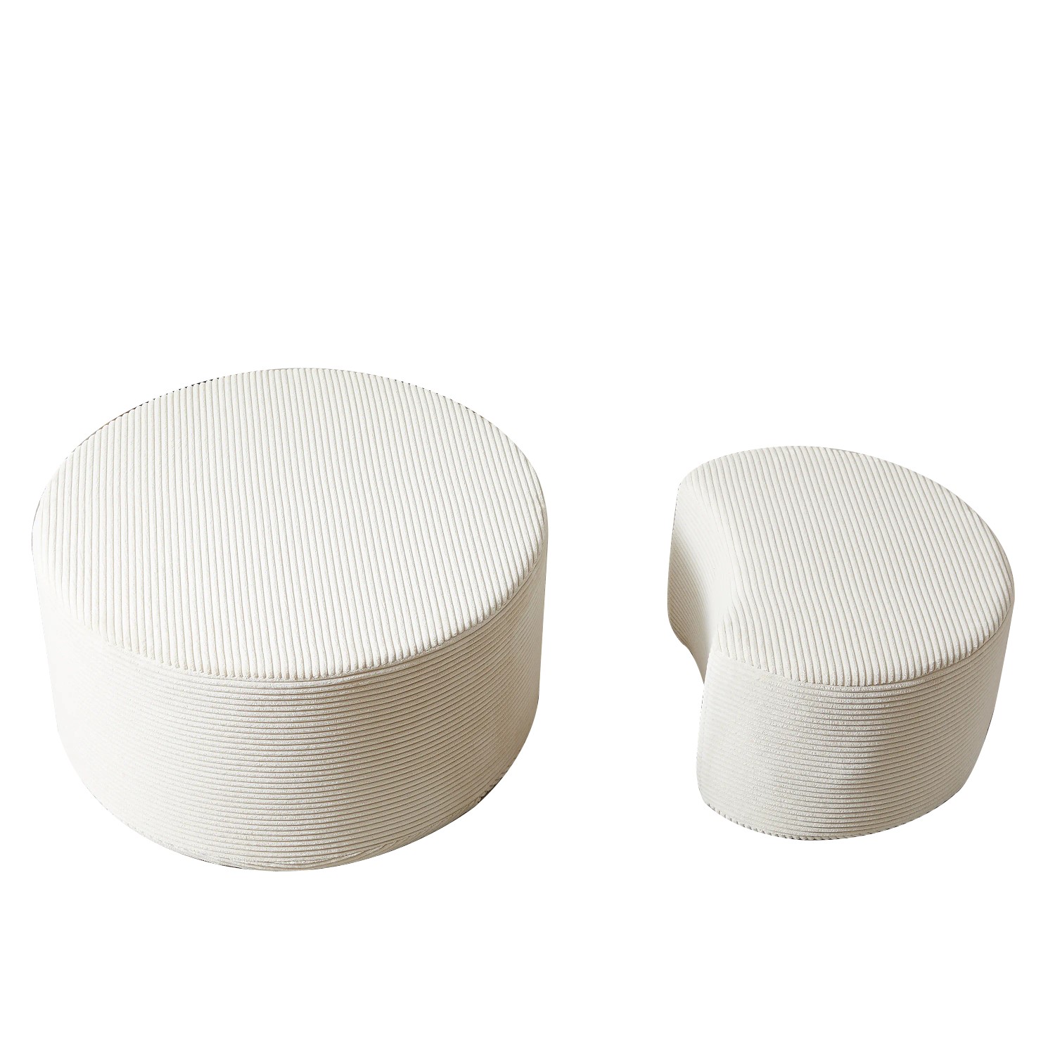 okwish Kaffeetisch Set 2er Polster Rund Wohnzimmer Beistelltisch Ottoman Modern 84x84x28cm Beige