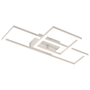 Weiße NETTLIFE LED Deckenleuchte aus Metall mit zwei drehbaren quadratischen Elementen. Moderne Lampe für Wohnräume.
