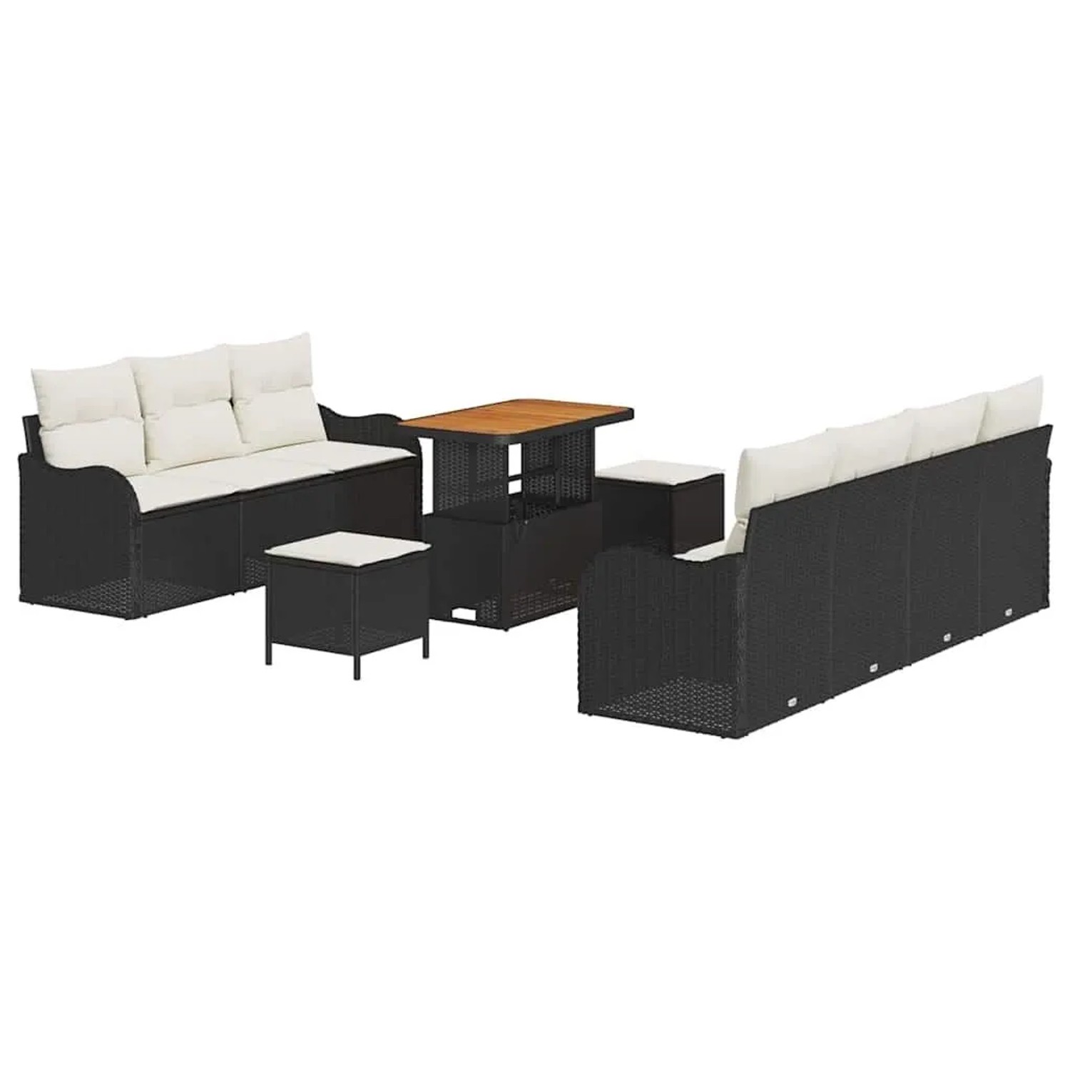 vidaXL Garten-Sofa-Set mit Kissen 10-Tlg Schwarz und Creme 3364180