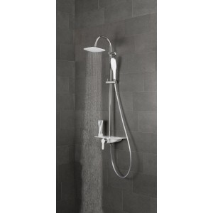 Schütte Waterway Brauseset mit Kopf- und Handbrause, Chrom/Weiß, mit Ablage und Duscharmatur.