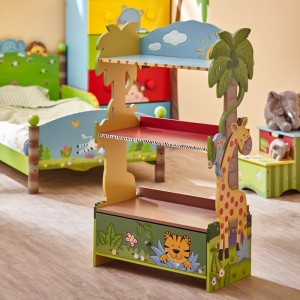 Teamson Kids Bücherregal Sunny Safari: Holzregal mit Dschungelmotiven für Kinderzimmer.