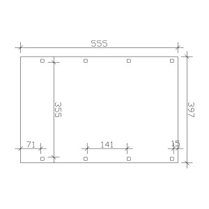 Maße des Skan Holz Flachdach-Einzelcarports Friesland: 397 x 555 cm. Technische Zeichnung.