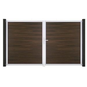 GroJa Solid Steckzaun Tor, DIN Rechts, Walnuss, co-extrudiert, 2-flügelig