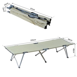 Outsunny Feldbett, beige, mit Maßen: aufgebaut und zusammengeklappt, ideal für Camping.