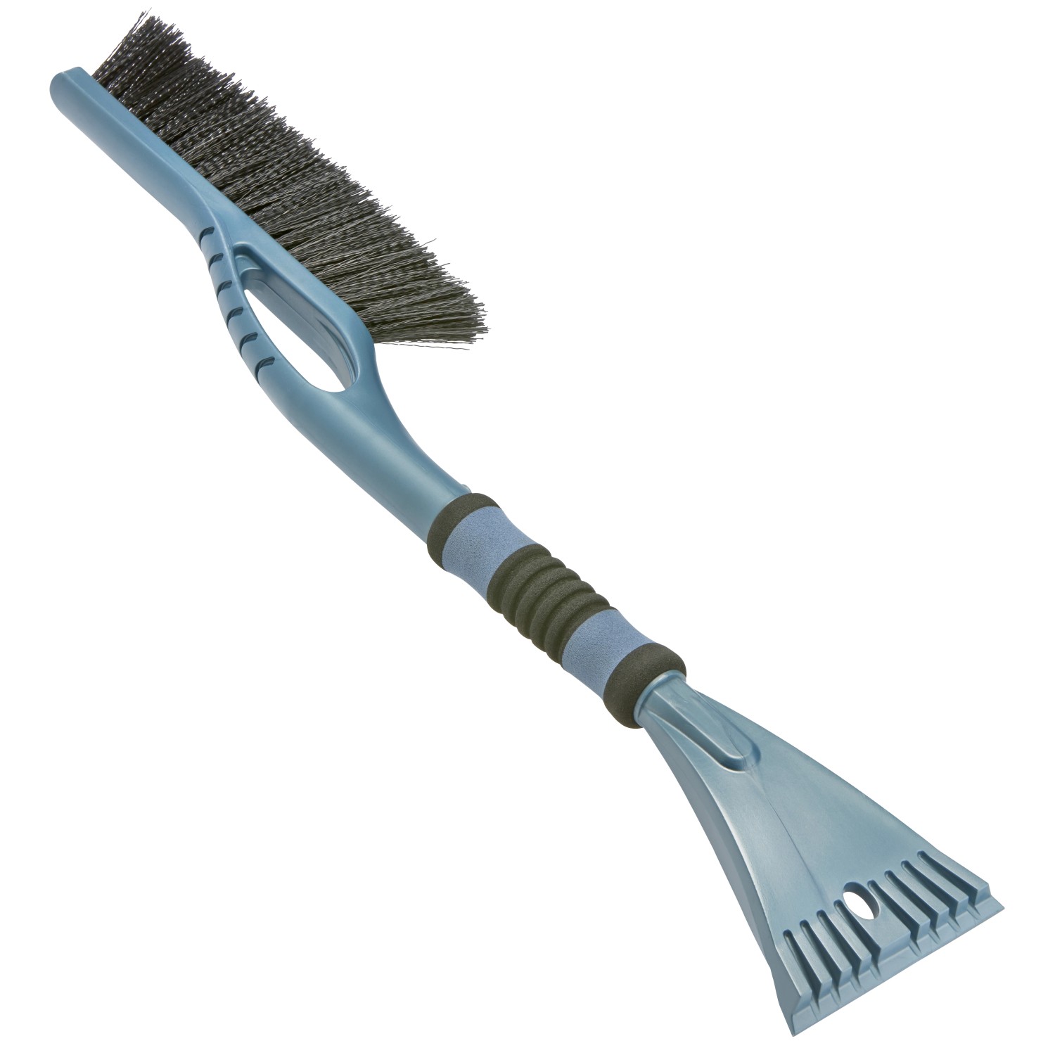 OBI Schneebesen mit Eiskratzer, 59 cm, blau, mit Softgriff und Gummilippe.