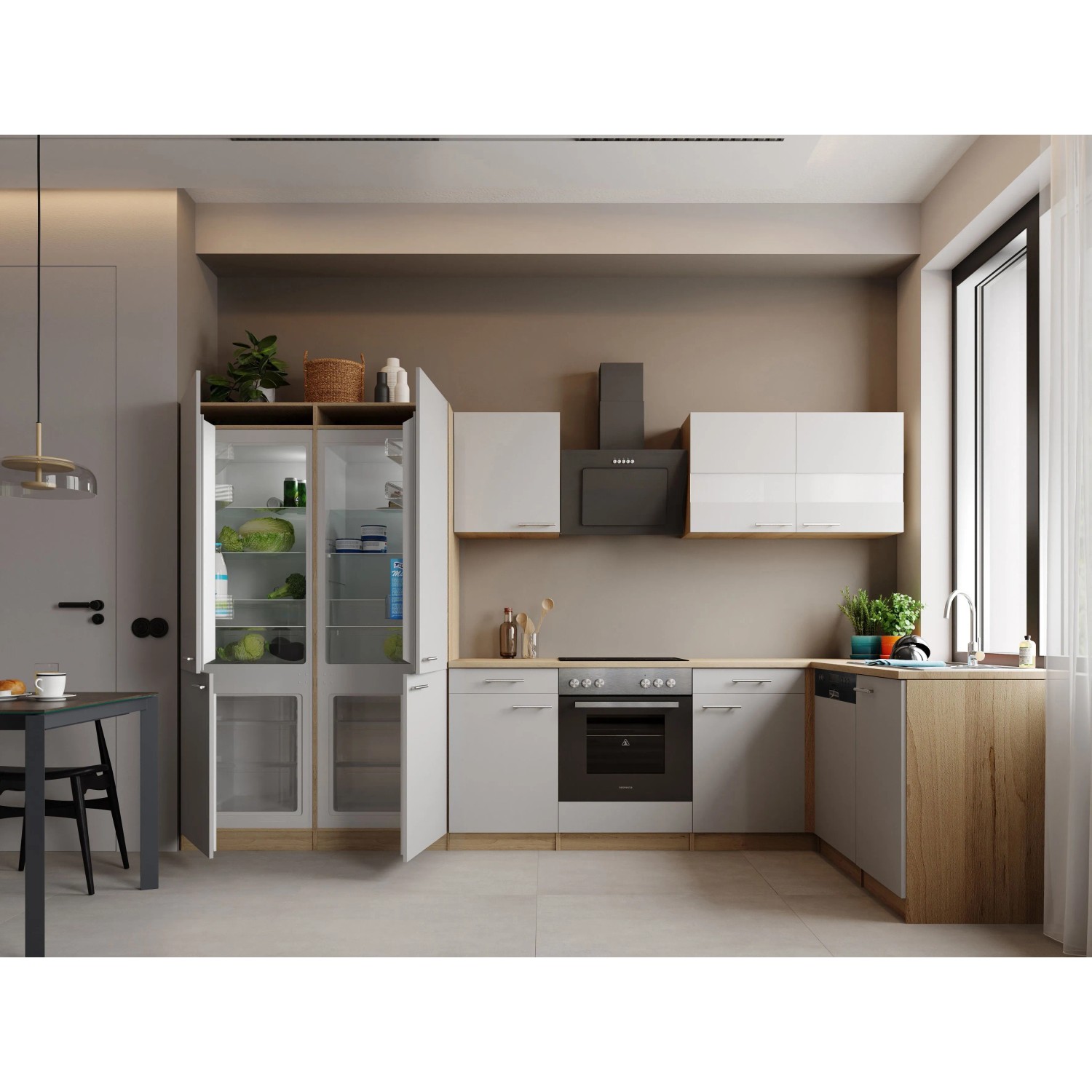Respekta Merle L-Küche 340 cm French Door Optik Weiß
