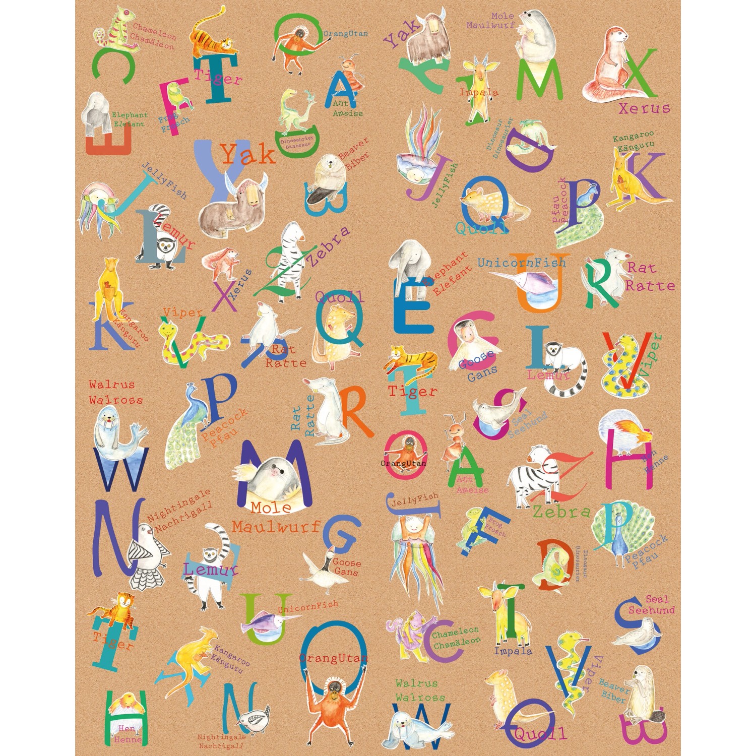 Sanders & Sanders Fototapete Tiere Alphabetisch Multicolor 200 x 250 cm 611 günstig online kaufen