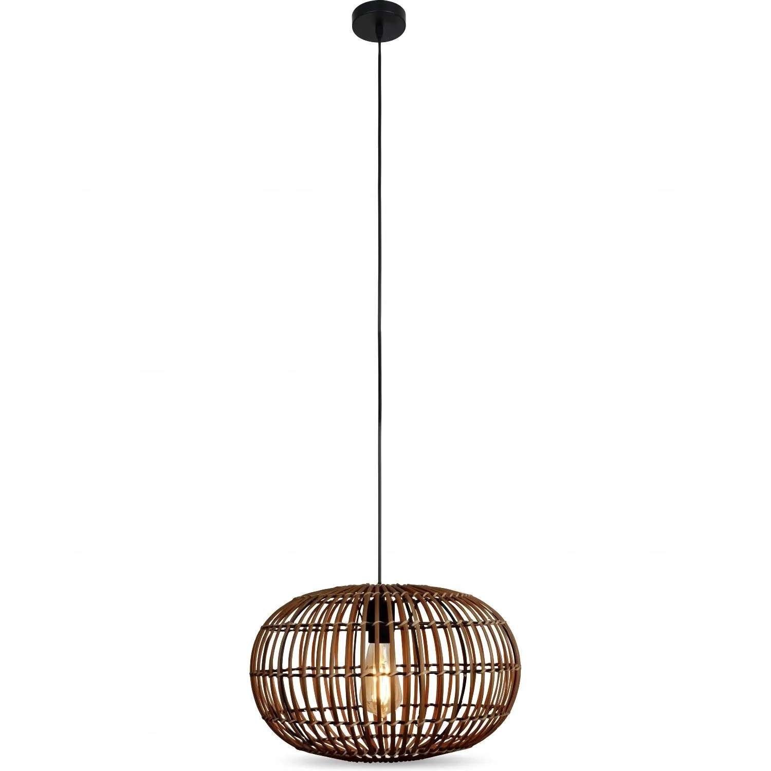 Licht-Erlebnisse Hängeleuchte Rund DM 40 CM Bambus Boho E27 Höhenverstellbar