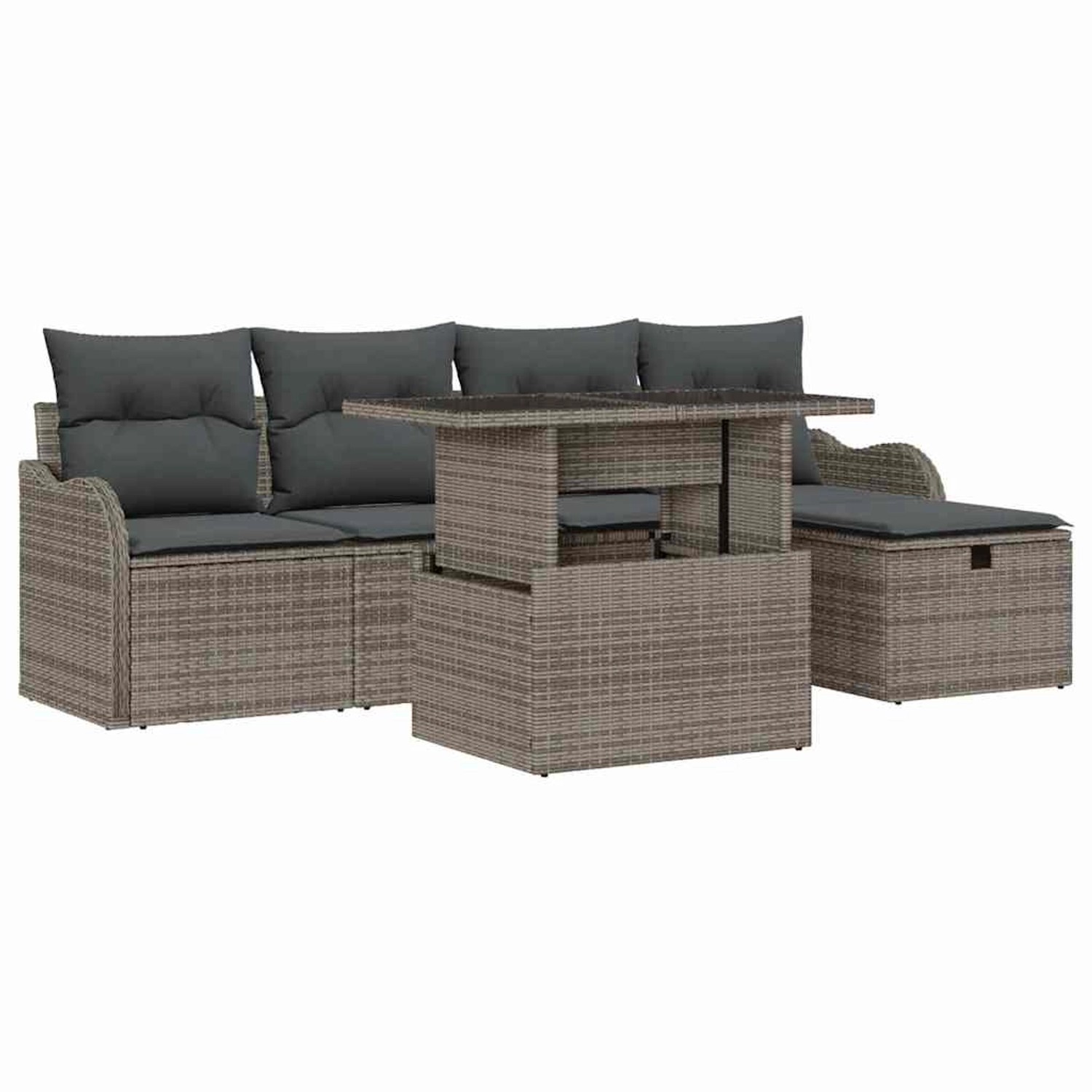 vidaXL Garten-Sofa-Set mit Kissen mit Speicher 6-Tlg Grau Poly Rattan 33610 günstig online kaufen