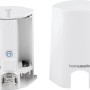 Weißer Homematic IP Lichtsensor außen, zerlegt in Gehäuse mit Batteriefächern und Abdeckung mit Logo.